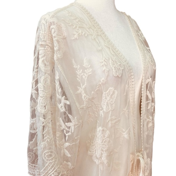 Origami by Vivian Lace Bohemian Long Kimono Duster Coverup Off White (Size F) - Picture 4 of 12
